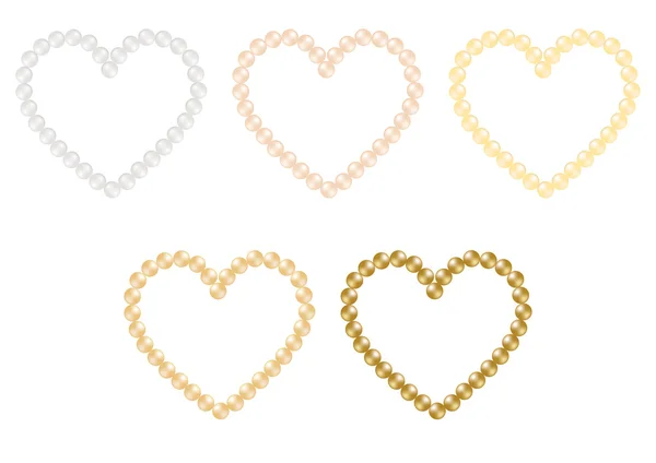 Cream, white and gold pearl hearts in vector format. — Stock Vector