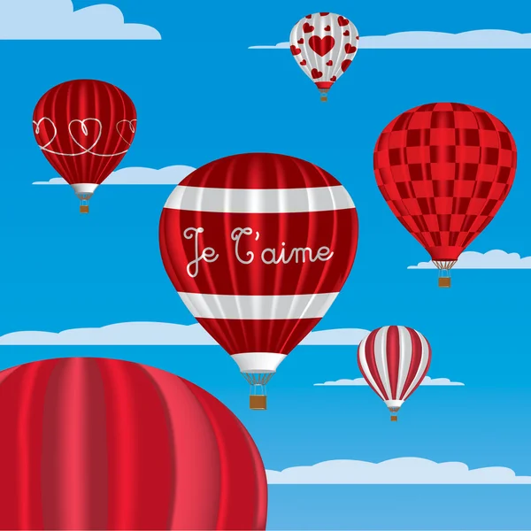 "Miluji tě "horké vzduchové balónky ve francouzštině — Stockový vektor