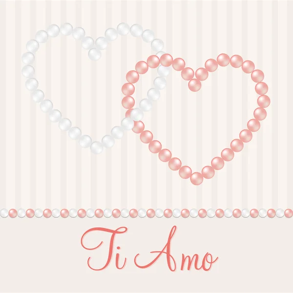 Λευκό και ροζ μεταξύ συνδεδεμένων μαργαριτάρι καρδιά κάρτα σε διανυσματική μορφή. — Διανυσματικό Αρχείο