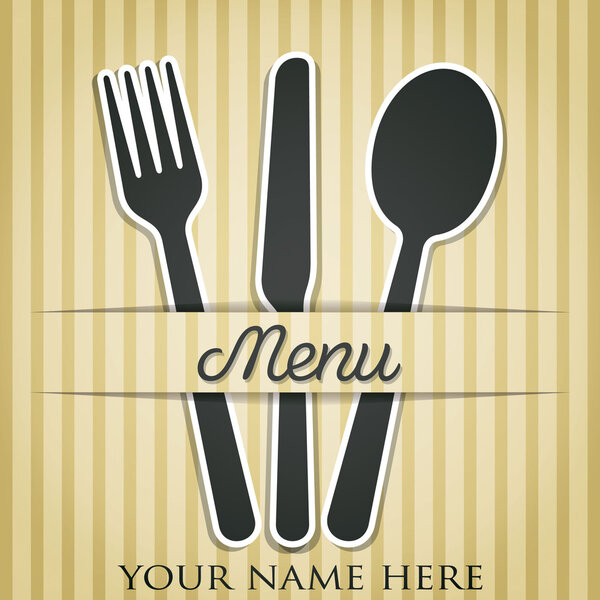 Cream Cutlery theme paper cut out menu in vector format.