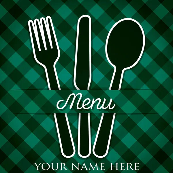 Turquoise and green Cutlery theme checkered paper cut out menu in vector format. — Stock Vector