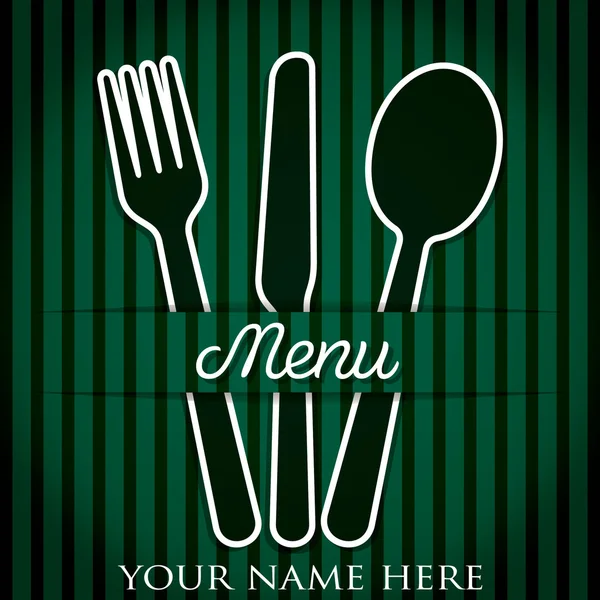 Turquoise and green Cutlery theme checkered paper cut out menu in vector format. — Stock Vector