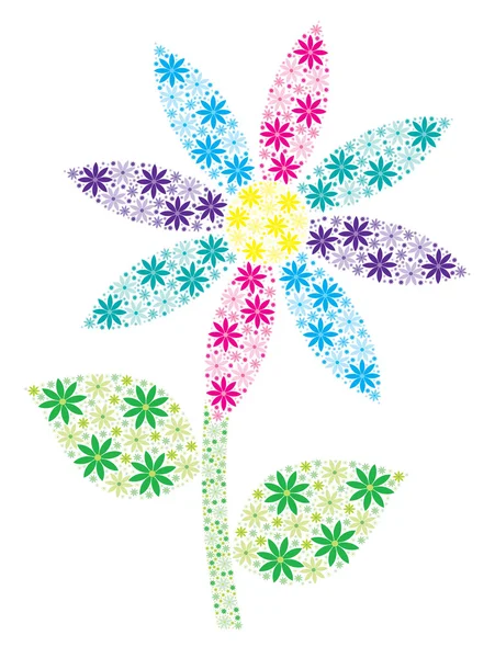 Stekelige daisy roze, aqua, paarse, blauwe en gele mozaïek gemaakt van vele kleine madeliefjes in vector-formaat. — Stockvector