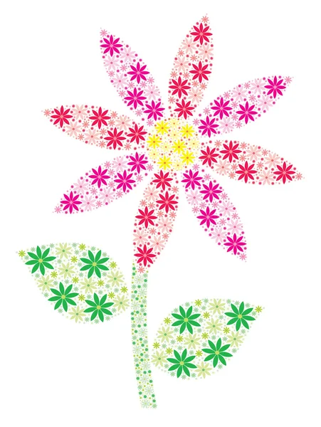 Pink, aqua, purple, blue and yellow mosaic spiky daisy made out of many small daisies in vector format. — Stock Vector