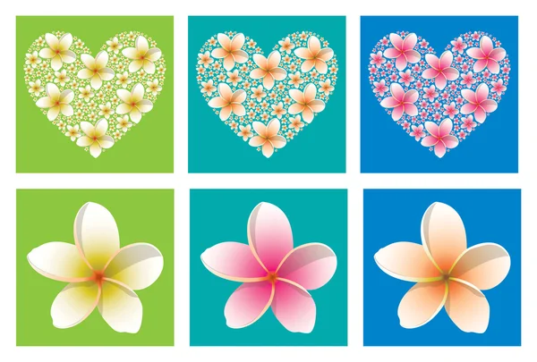 Coeur mosaïque lumineux composé de nombreux petits frangipanis au format vectoriel . — Image vectorielle