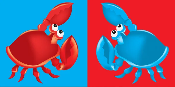 Rote und blaue Vektorkrebse auf rotem und blauem Hintergrund — Stockvektor