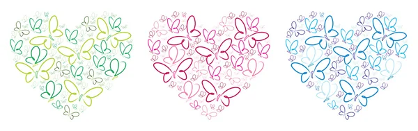 Mariposas dibujadas a mano en forma de corazón en formato vectorial . — Vector de stock