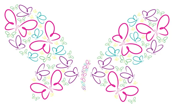 Hand drawn butterflies in a butterfly shape in vector format. — Stock Vector