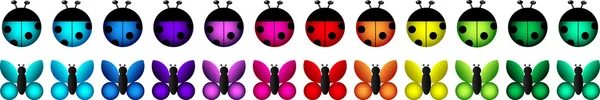 Bir dizi vektör ikonlar - ladybugs ve renkleri beyaz zemin üzerine çeşitli kelebekler. — Stok Vektör