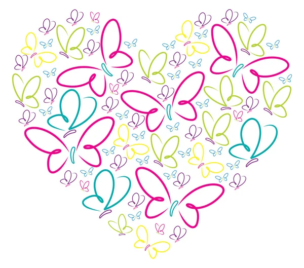 Hand drawn butterflies in a heart shape in vector format. — Stock Vector