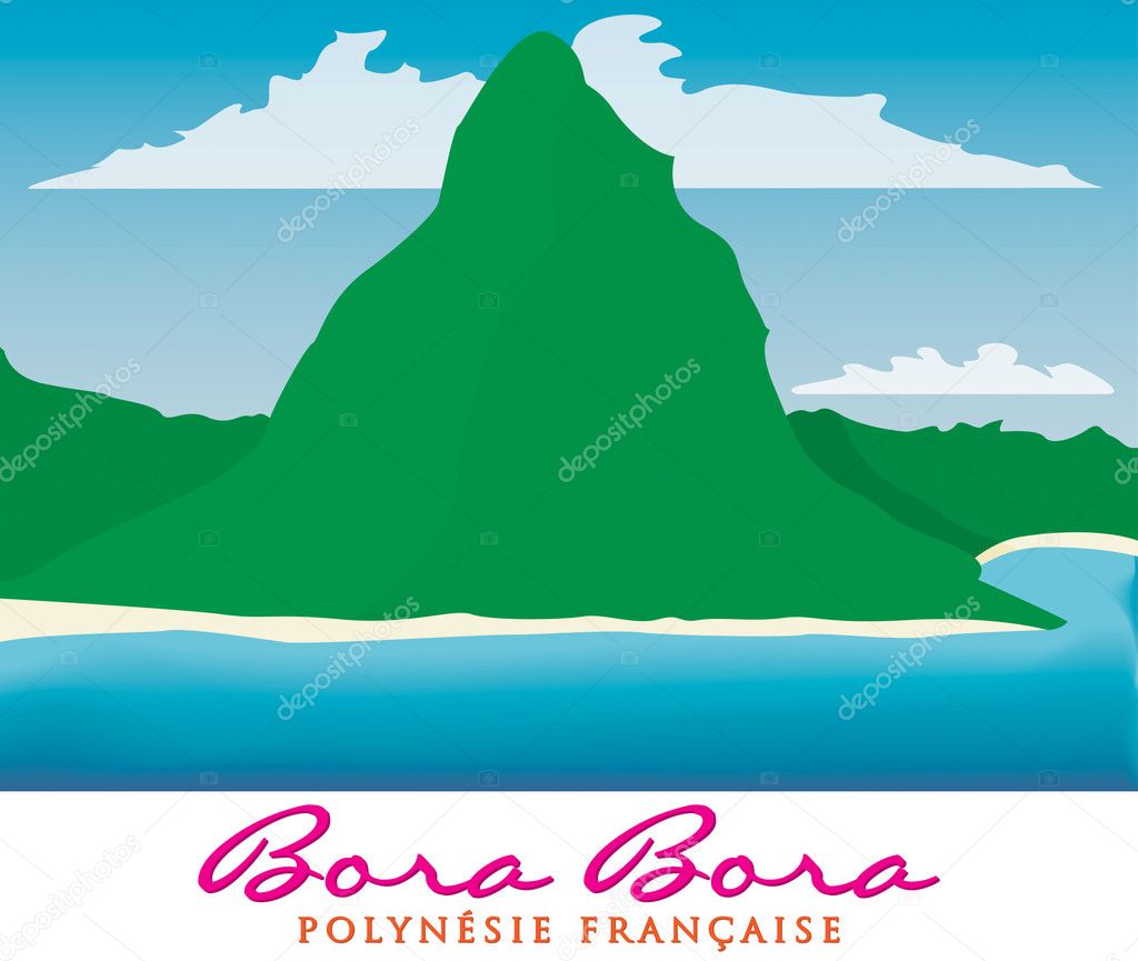 Otemanu mountain of Bora Bora, French Polynesia in vector format.