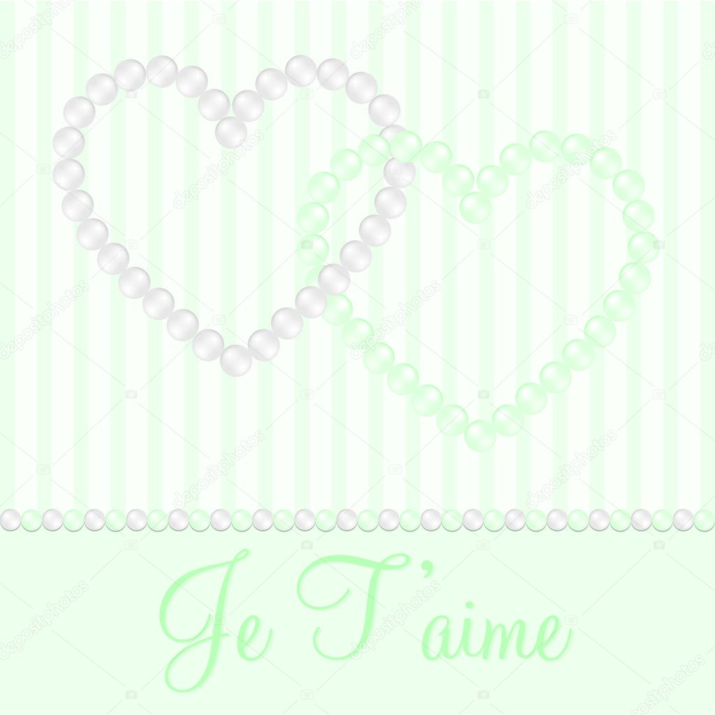 White and mint green inter linked pearl heart card in vector format.