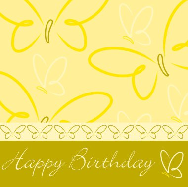 Yellow hand drawn Happy Birthday butterfly card in vector format. clipart