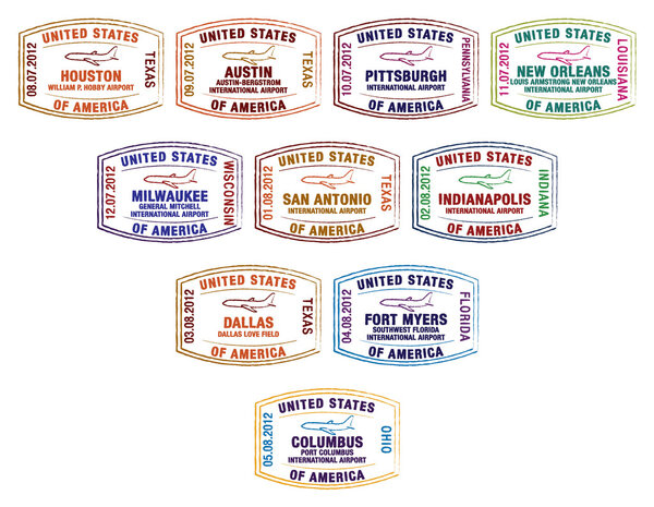 Passport stamps of major US airports in vector format.