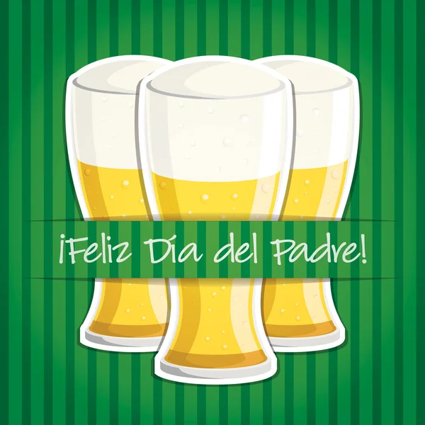 スペイン語「幸せな父の日」カードをビール ベクター形式. — ストックベクタ