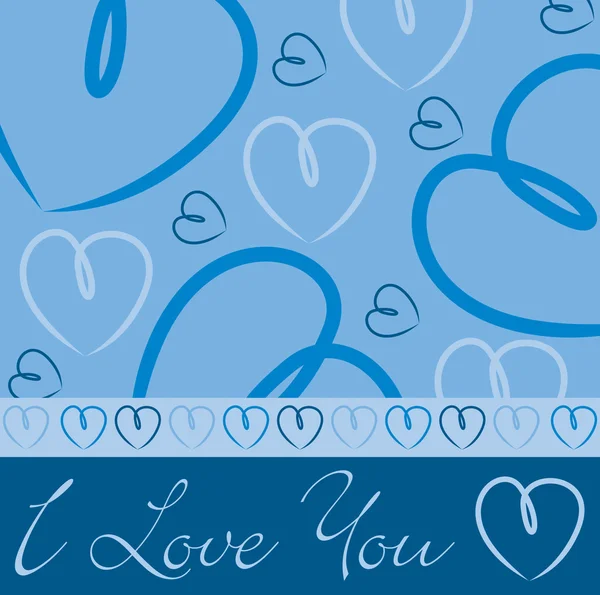 Mavi el çizilmiş kalp kart Vektör formatında. — Stok Vektör