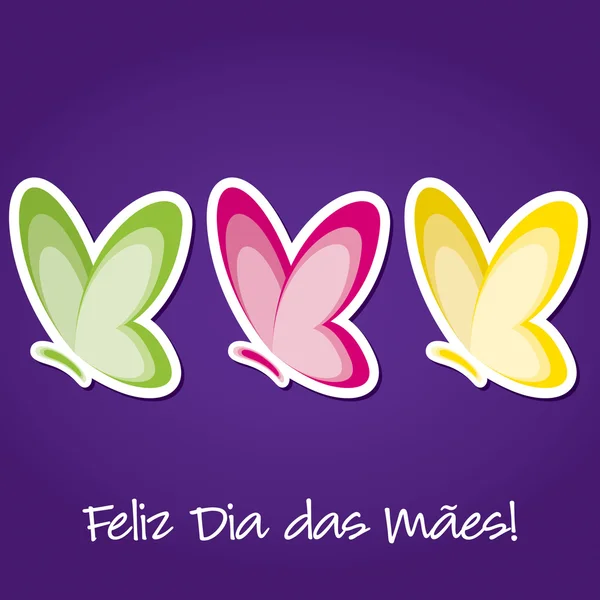 Portugees butterfly "happy mother's day" sticker kaart in vector-formaat. — Stockvector