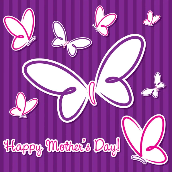 Violet butterfly "Happy Mother's Day" sticker card in vector format. — Stock Vector