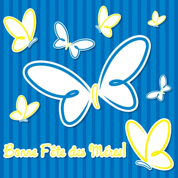 Ljusa franska butterfly "glad mors dag" klistermärke kort i vektorformat. — Stock vektor