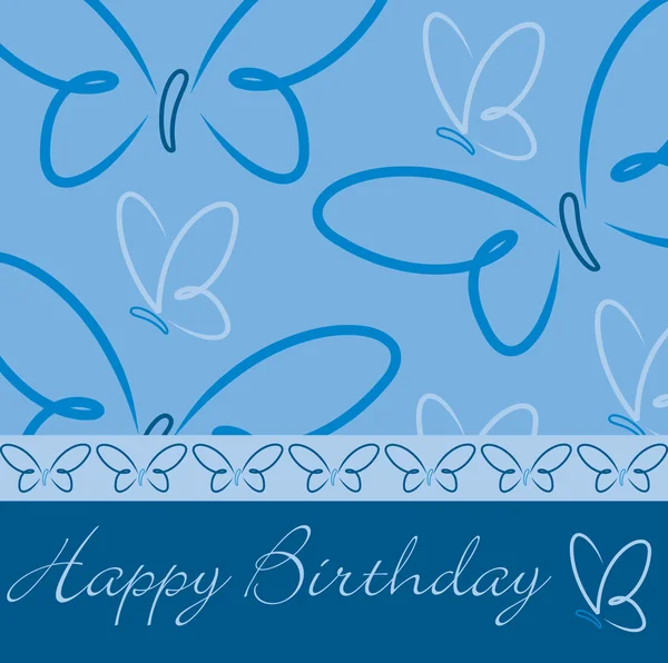 Niebieski ręcznie rysowane urodziny motyl karty w formacie wektorowym. — Wektor stockowy