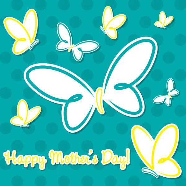Groene en aqua vlinder "happy mother's day" sticker kaart in vector-formaat. — Stockvector