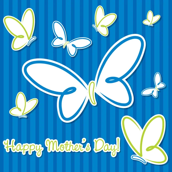 Green and blue butterfly "Happy Mother's Day" sticker card in vector format. — Stock Vector