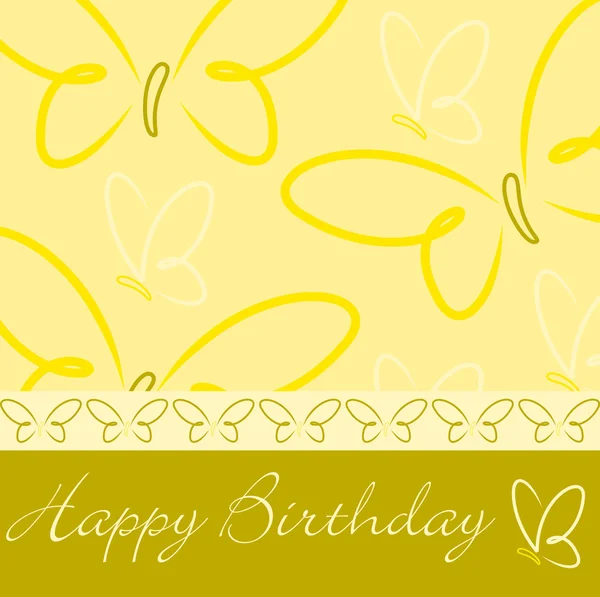 Amarillo dibujado a mano Feliz Cumpleaños tarjeta de mariposa en formato vectorial . — Vector de stock