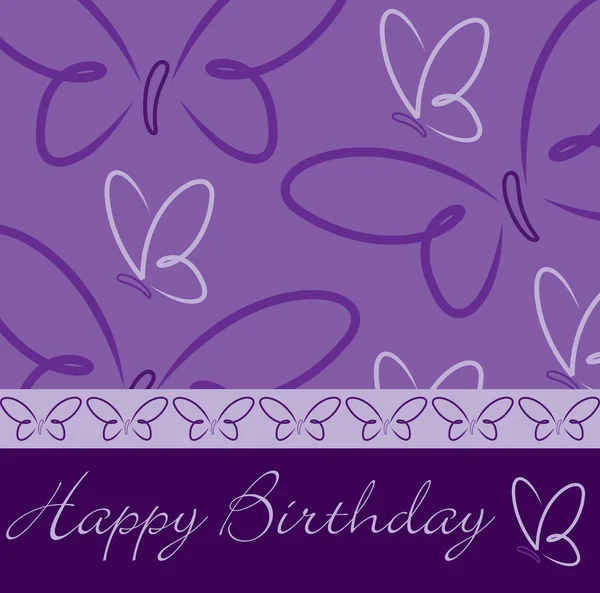 Voilet dibujado a mano Feliz Cumpleaños tarjeta de mariposa en formato vectorial . — Vector de stock