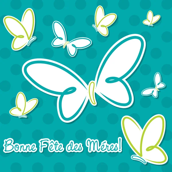 Bright French mariposa "Feliz Día de la Madre" tarjeta adhesiva en formato vectorial . — Archivo Imágenes Vectoriales