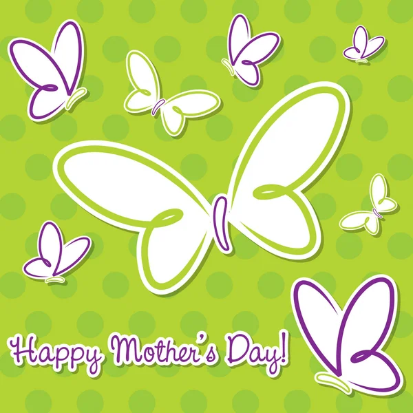 Rosa und aqua-schmetterling "happy mother 's day" stickerkarte im vektorformat. — Stockvektor