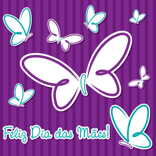 Heldere Portugees butterfly "happy mother's day" sticker kaart in vector-formaat. — Stockvector