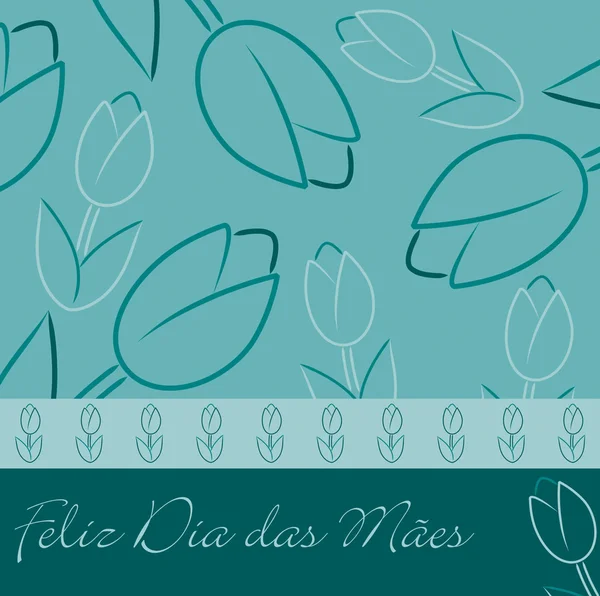 Portuguese aqua "Happy Mother's Day" tulip card in vector format. — Stock Vector