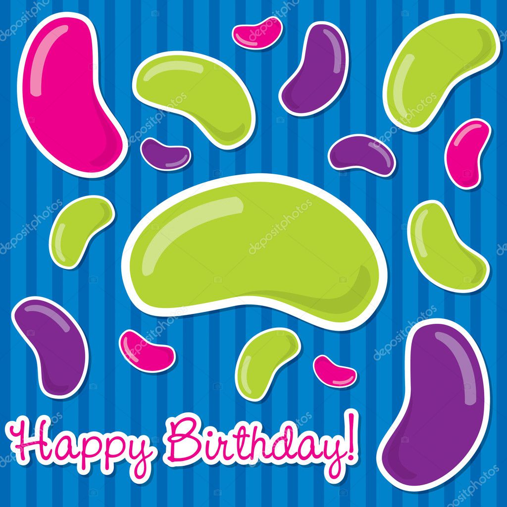 Happy Birthday jelly bean sticker card in vector format. Stock Vector