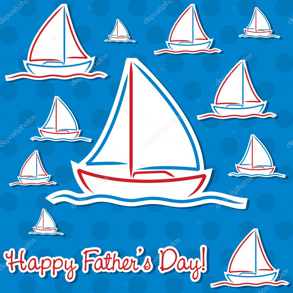 Bright Father's Day sailing boat cards in vector format.