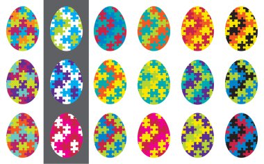 Retro 1970's inspired jigsaw puzzle eggs in vector format. clipart