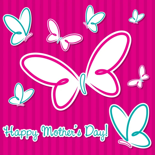 Roze en aqua vlinder "happy mother's day" sticker kaart in vector-formaat. — Stockvector