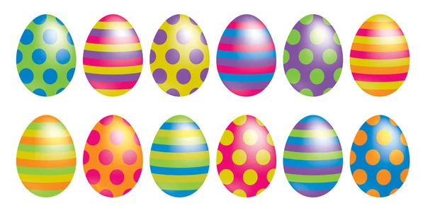 Luminose uova di Pasqua maculate e rigate in formato vettoriale . — Vettoriale Stock