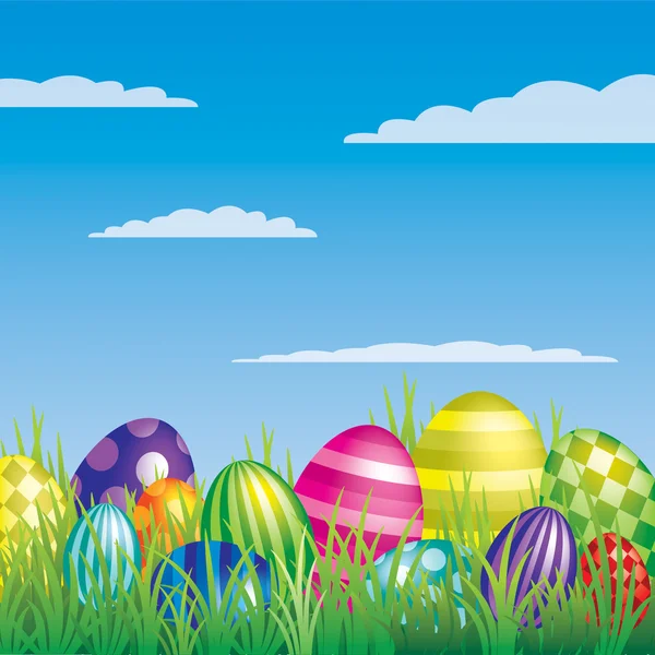 Vector Easter eggs hiding in the grass. — Stock Vector
