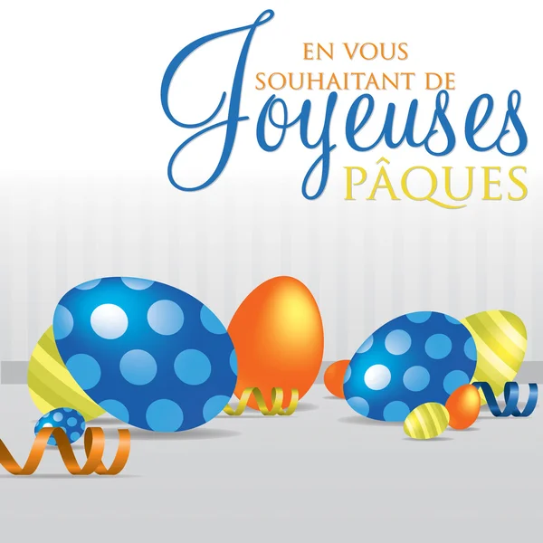 Franska "önskar dig en glad påsk" utspridda ägg kort i vektorformat. — Stock vektor
