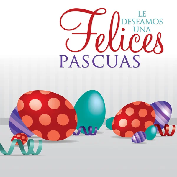 Spanska "önskar dig en glad påsk" utspridda ägg kort i vektorformat. — Stock vektor