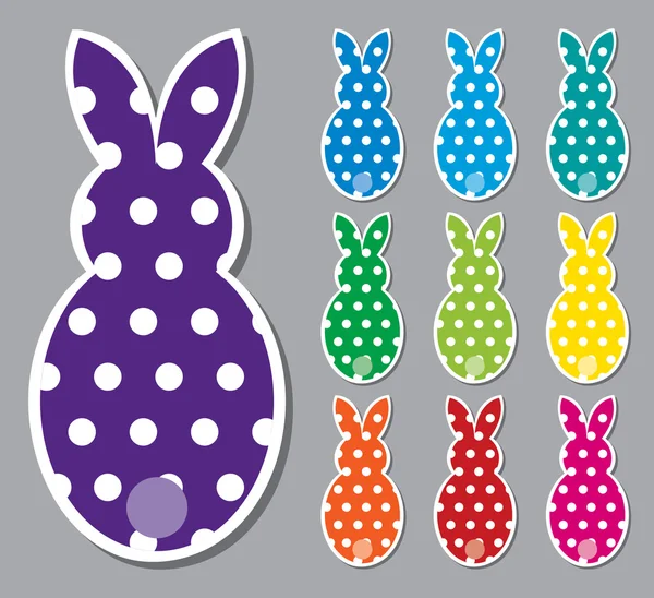 Pegatinas de conejo de Pascua de lunares en formato vectorial . — Archivo Imágenes Vectoriales