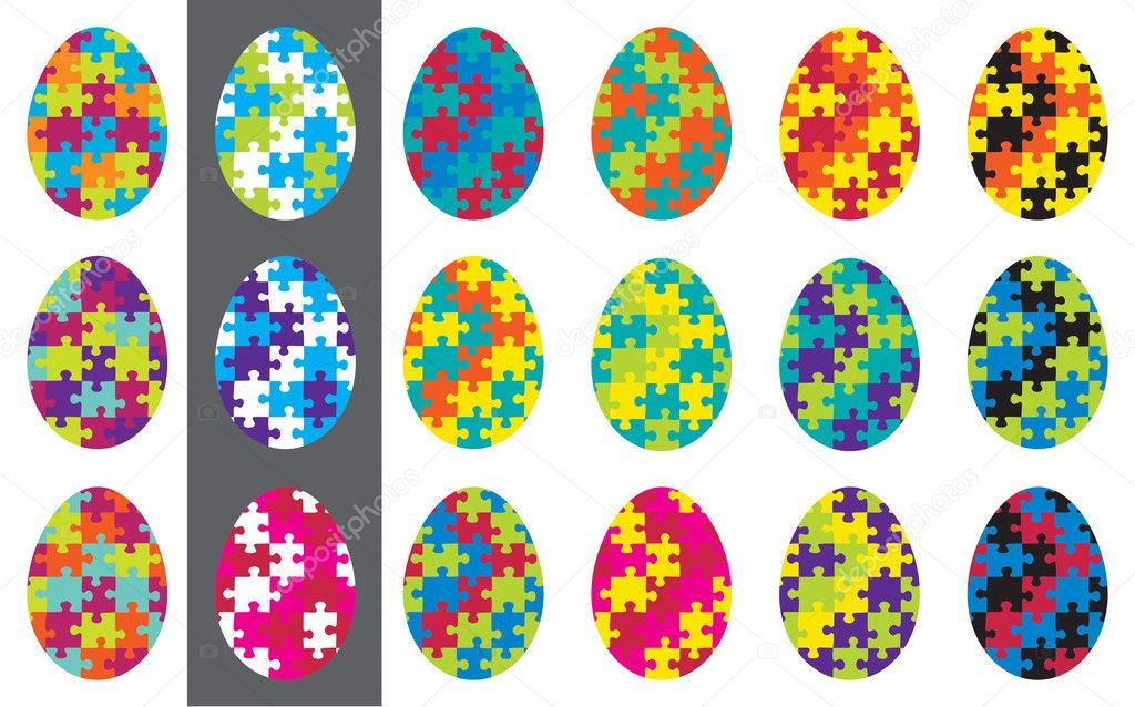Retro 1970's inspired jigsaw puzzle eggs in vector format.