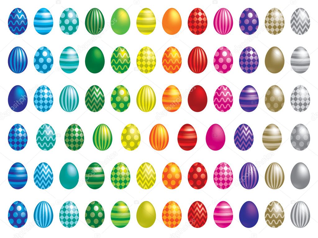 72 Easter eggs in vector format.