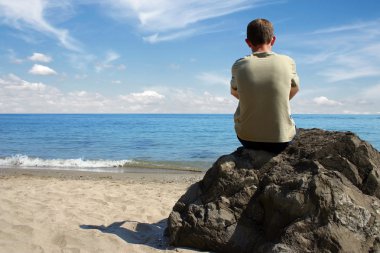 Thinking at beach clipart