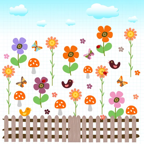 Giardino colorato e felice — Vettoriale Stock