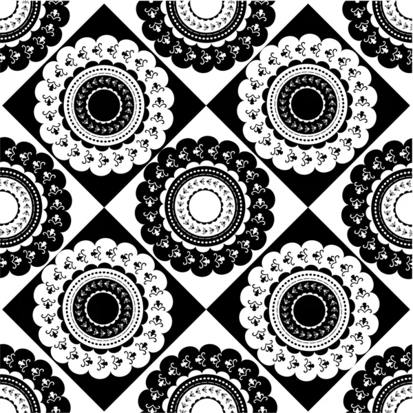 Patroon van zwarte en witte ronde ornamenten — Stockvector