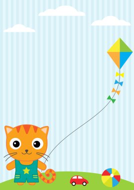 Cat and kite clipart