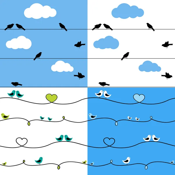 Oiseaux sur fils — Image vectorielle