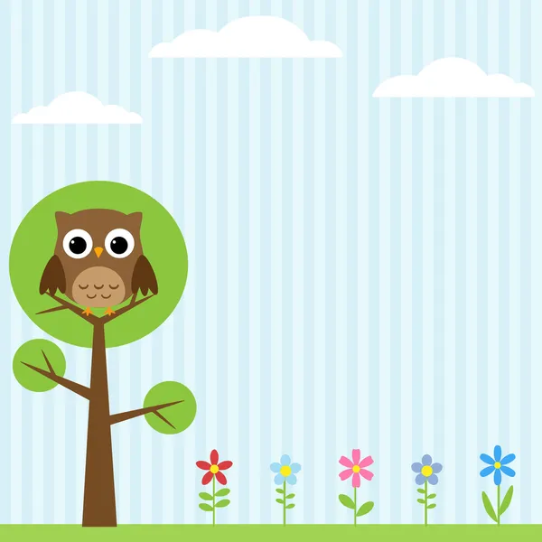 Owl on the tree background — Stock Vector