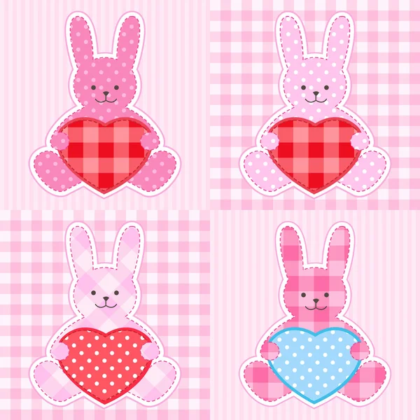 Tarjetas de conejos rosados — Archivo Imágenes Vectoriales